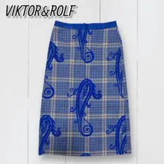 VIKTOR&ROLF チェック ペイズリー スカート ブルー