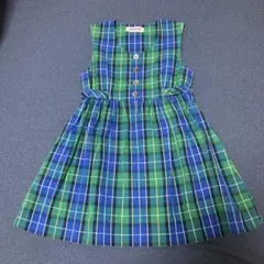 ファミリア　緑系チェック柄　ノースリーブワンピース ジャンバースカート　120