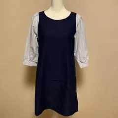 MAJESTIK LEGONストライプ袖 切替ワンピース チュニック紺 FREE