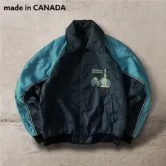 希少カナダ製企業系スタジャン中綿ナイロンジャケット刺繍ロゴ短丈古着y2k好配色