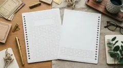 【A5】麻の葉文様 ルーズリーフ用 表紙・裏表紙 2枚セット 和モダン 白　無印