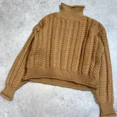 H&M ベージュ チャンキーニット　ケーブルニット タートルネック M　ブラウン