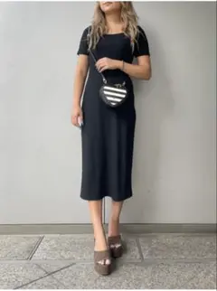 SHEIN sheinシーインブラックロング半袖ワンピース【着画あり】