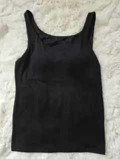 コットンブラトップ。ブラパッド付きタンクトップ 黒 S