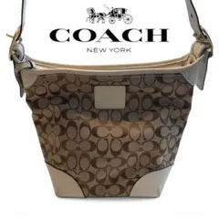 極美品COACH コーチ シグネチャー ショルダーバッグ ブラウン×ホワイト