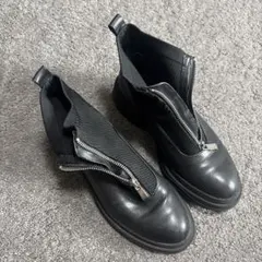 ZARA 黒レザー厚底ジッパーブーツ 37