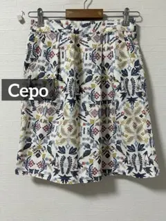 k0183 Cepo フラワー柄ひざ丈スカート ホワイトのサムネイル