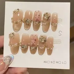 うさぎアート ネイルチップ Sサイズ マグネットキラキラ　ストーン付き S