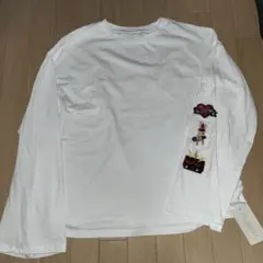 刺繍　長袖Tシャツ　ロングTシャツ　白　ホワイト　ロンT ワッペン　パンク