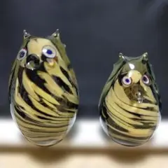 ガラス製フクロウの置物セット