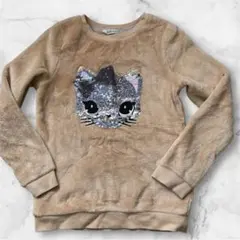 【お値下げしました〜】猫の顔 スパンコール刺繍 トレーナー140サイズ