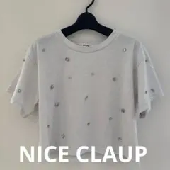 NICE CLAUP ビジュー付き Tシャツ ホワイトブルーのサムネイル