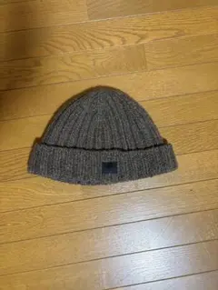 ダークブラウン ニット帽 リブ編み