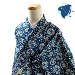 C86 ちどり屋 着物 袷 花 青 綿