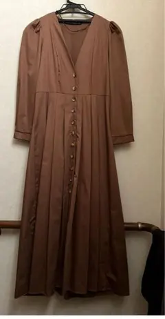 ブラウン Vネック 長袖 シャツワンピース　ZARA 美品