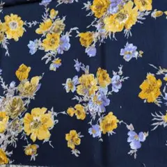 120✕50 ボタニカル柄　花柄　ツイルストレッチ　厚手　紺