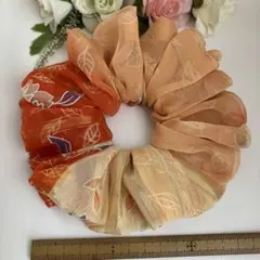 ハンドメイドシュシュ☆オレンジ花柄