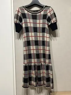 美品】ブルーレーベル ドッキングワンピース チェック 水色 紺色 36