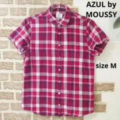 AZUL by MOUSSY チェック シャツ 半袖 M レッド