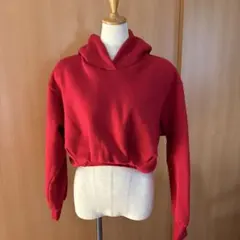 赤 クロップド フード付き パーカー