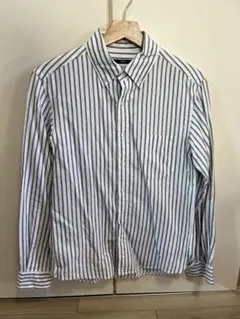 SHIPS 白/青 ストライプ 長袖シャツ　Sサイズ