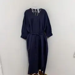 美品 モラビト ボールチェーン マキシ丈 ベルト付ワンピース ネイビー