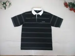 100583　モンベル　ポロシャツ　黒ｘグレー　ボーダー　L