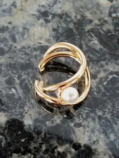 ゴールド◆片耳 イヤーカフ イヤーフック◆ノンホール イヤリング パール 2連