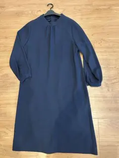 【美品】紺色シフォンワンピース フリーサイズ 結婚式 入学式 入園式　裏地付き