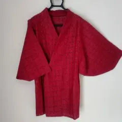 和装　古着　赤で総柄　透け　普段着物