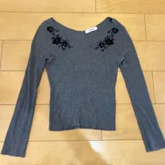 Mystrada 長袖 リブニット ビーズ刺繍 グレーのサムネイル