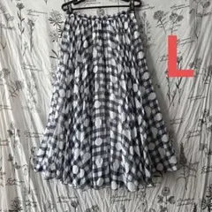 324 ロングプリーツスカート チェックドット柄