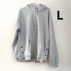 ✪メンズ　トレーナー　長袖　パーカー　フード付　ボタンスリット　グレー　L