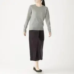 美品(L)ヤク/ウール/長袖ニット/セーター/シンプル/ラウンドネック/グレー