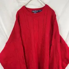 90s nautica ノーティカ ケーブル編 コットン ニット セーター 赤