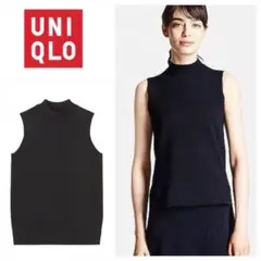 【ユニクロ】 ミラノリブ ハイネックセーター ノースリーブ Mサイズ ブラック