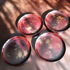 木製漆器　金彩銘々皿　4枚　16.7cm