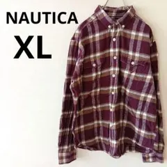 USA古着 NAUTICA ネルシャツ ワインレッドブラウンチェック XL