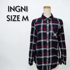 INGNI イング チェック柄長袖ネルシャツ ネイビー Mサイズ【518】