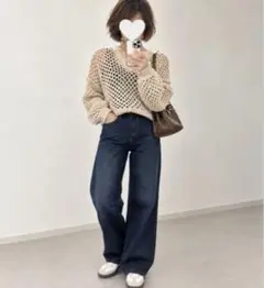 GRL かぎ編みニット Vネック 透かし編み ゆるニット　グレージュ