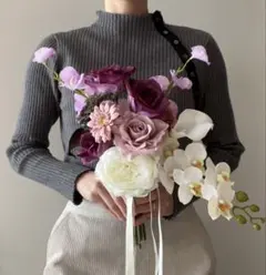 パープル　ホワイト　ピンク　クラッチブーケ　胡蝶蘭　バラ