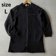 カジュアル ブラックキルティングノーカラージャケット 長袖【L】レディース