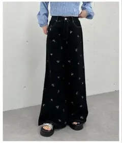 試着のみ❣️archives 花柄刺繍ワイドパンツ