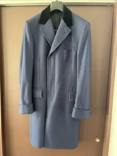 Chester Barrie ブルーウール チェスターコート ベルベット襟付きのサムネイル