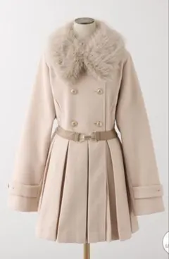 NICE CLAUPウエストベルト付きフェイクファー襟ミドルコート 春アウター