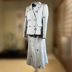 【昭和レトロ】花柄織り グレースーツ 上品ウール ダブルジャケット セットアップ