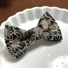 残①【33】インド刺繍リボン　バレッタ　ゴールド　ブラック