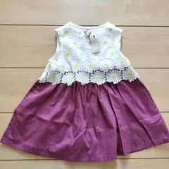 petit main　新品　 ノースリーブ花柄刺繍ワンピース　90