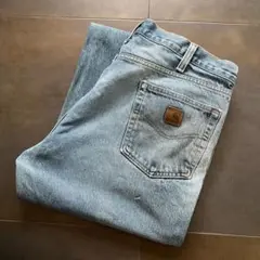 38×32　carhartt カーハート　デニムパンツ　ワイド　ワーク　革パッチ