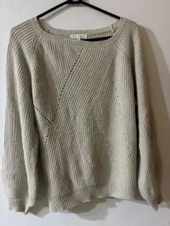 THE SHOP TKベージュのラメ入り長袖ニット・セーター